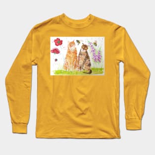 Cats among bumble bees and flowers Long Sleeve T-Shirt